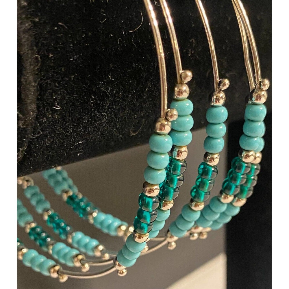 Turquoise Blue Silver Tone Stackable Bracelet Set - image 6